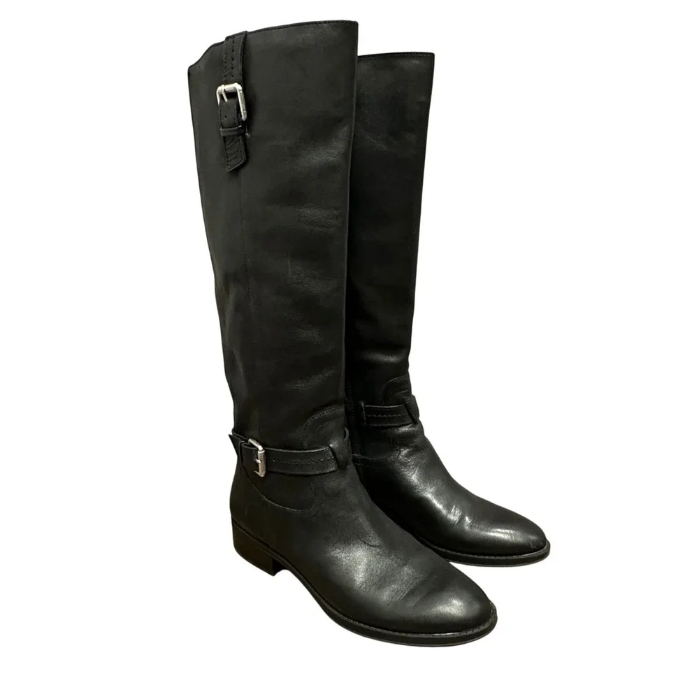 Sam Edelman Ponce Black Soft Leather Riding Boots Knee-High‎ Size 6.5